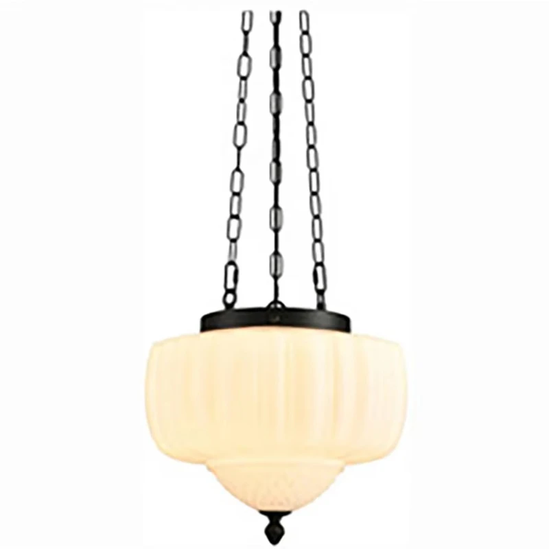

Retro milky glass chandelier, French rural retro lantern style restaurant ceiling