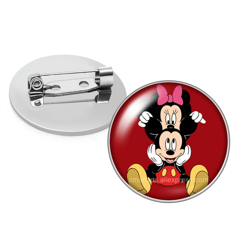 Disney Mickey Minnie mouse Love Photo Glass cabochon Brooch pinback button Bag Clothes Denim Jeans Lapel Pin Badge Jewelry