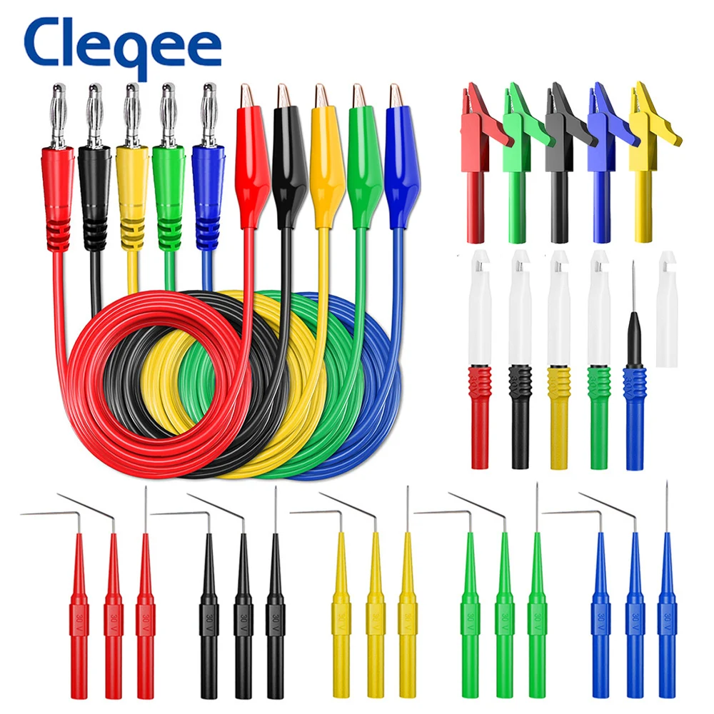 Cleqee P1920B 30PCS Back Probe Automotive Kit 4mm Banana Plug to Alligator Clip Leads with Wire Piercing Probes Car Repairing