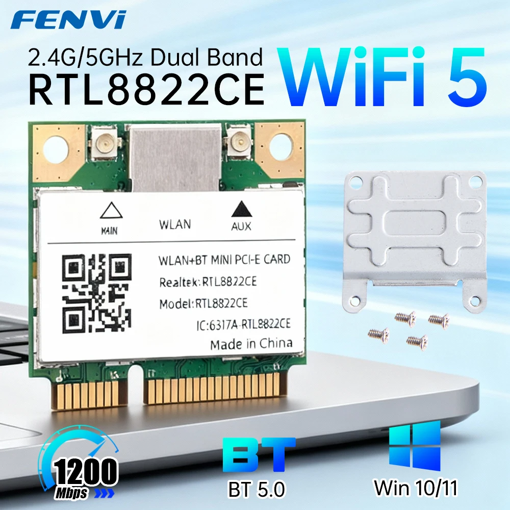 

FENVI RTL8822CE WiFi 5 Mini PCIe Card BT 5.0 1200Mbps 2.4G/5Ghz 802.11AC Wireless Network WiFi Card For PC Laptop Windows 10/11