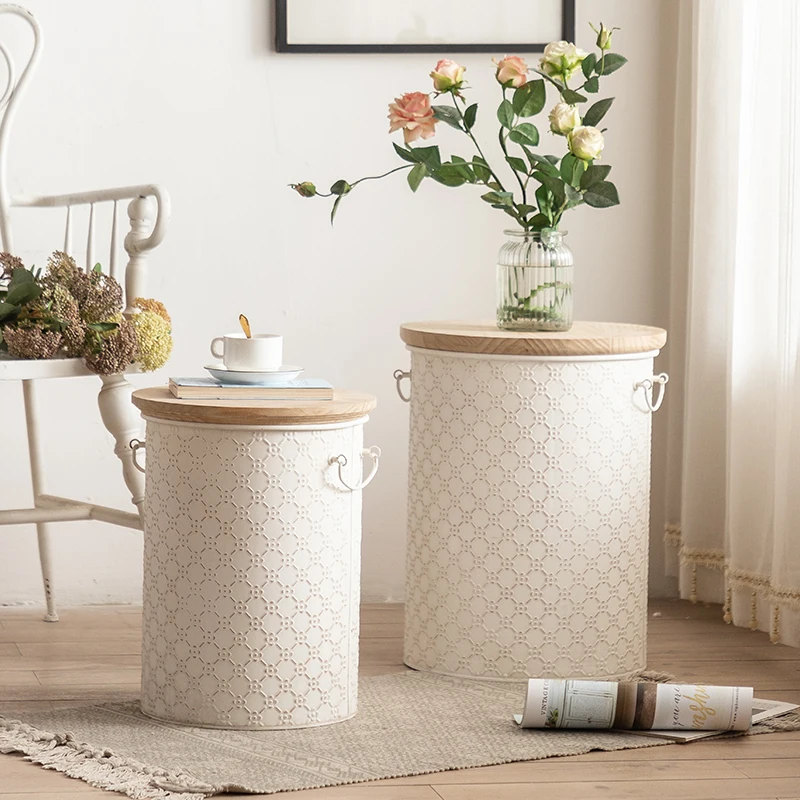 الرياح الفرنسية الخفيفة الفاخرة الحديد المطاوع أريكة الجانب عدد قليل من زاوية تخزين الرياح الكريمية عدد قليل من B & B قهوة صغيرة مستديرة #2