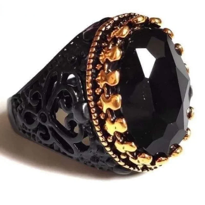 New Copper Material Open Adjustable Ring Amber Gemstone Personality High Jewelry Fashion Luxury Business Men\'s High-end Ring