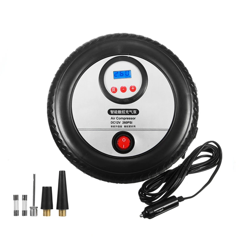 260PSI 12 فولت سيارة الإطارات تضخيم مضخة ضاغط الهواء أطقم شاشة ديجيتال المدمج في الصمامات للدراجات النارية دراجة الإطارات تضخيم مضخة