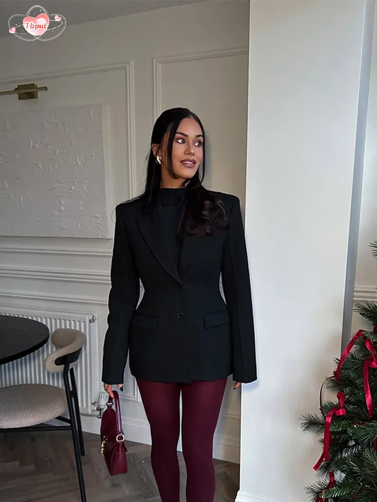 

Long Sleeved High Waisted Lapel Suit Jacket Women's Black Commute Slim Fit Coat With Pockets Female New Office Street Outerwear