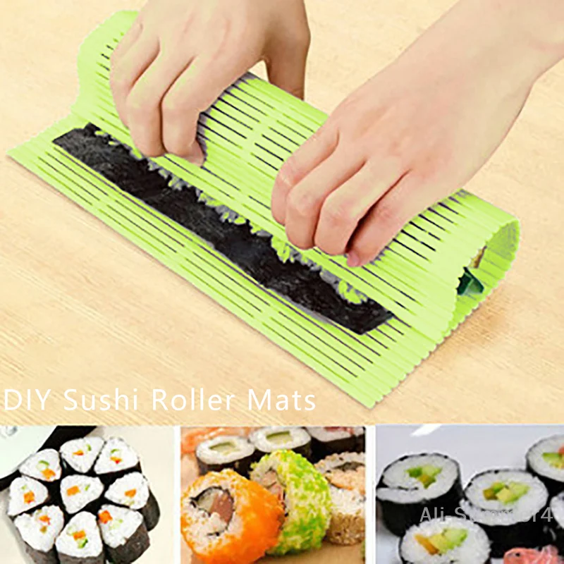 DIY esteras de rodillo de silicona para Sushi, rollo de molde de Sushi reutilizable lavable, estera de rollo de pastel para hacer rollos de arroz y alimentos DIY