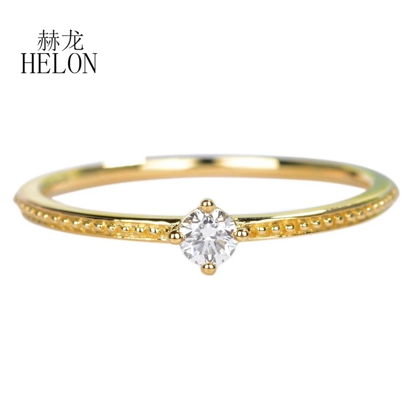 Helon helon sólido 14k au585 ouro amarelo redondo 0.10ct diamantes naturais anel de noivado feminino aliança de casamento aniversário presente de noiva