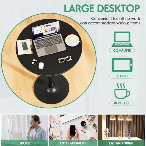 

Large Round Bar Table With Black Metal Base And MDF Surface For Cafe Bistro Pub Use