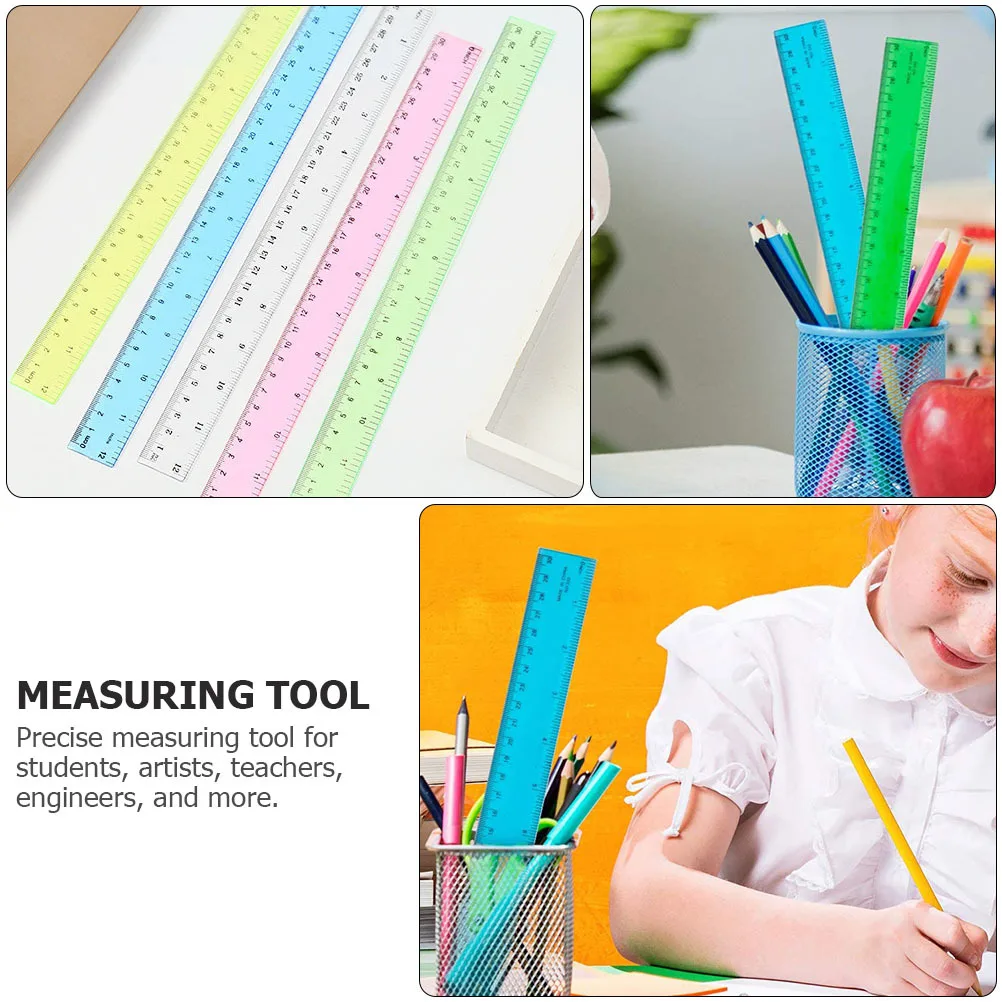 5Pcs Long Rulers 12 Inch Dual Sided Measurement Ruler for Students School Home Office Precise Plastic Ruler