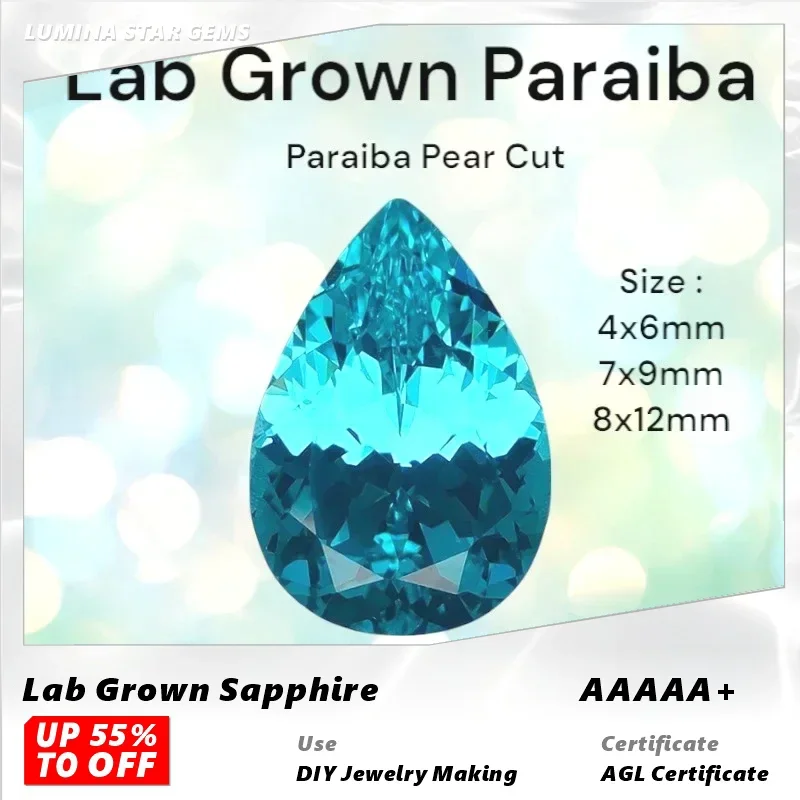 

L-Paraiba Pear Cut Lab Grown VVS1 Loose Gemstone For Ring Earrings Jewelry Making Selectable AGL Certificate