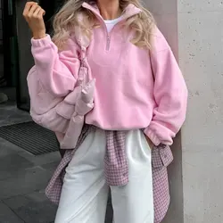 Original Pink Winter Lamb Fleece Hoodie Women Zipper Lapel Pullover флисовая кофта женская кофта женская