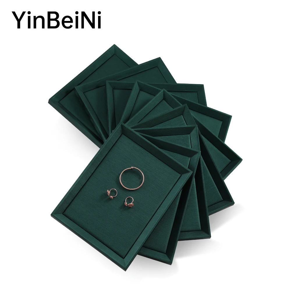 YinBeiNi Newly Dark Green PU Leather Jewelry Display Tray for Necklace Ring Pendant Bracelet  Earring Display Stand for Counter