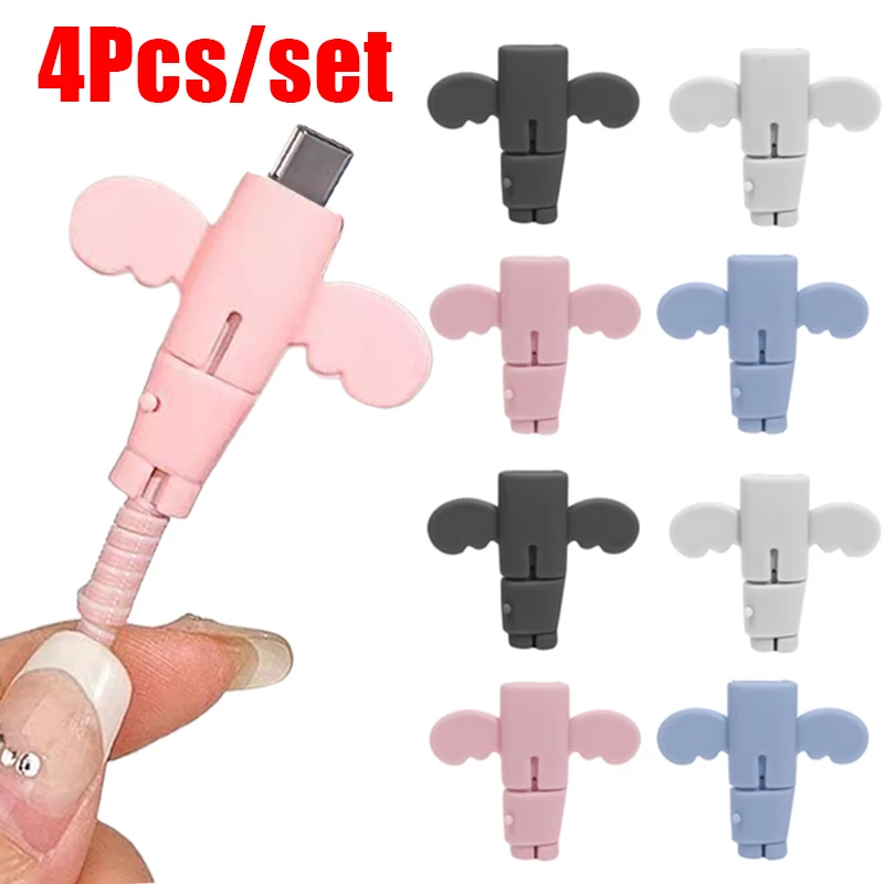 Cute Angel Wing Cable Protector Universal Silicone Data Cable Winder Wire Cord Organizer Cover for Iphone USB Charger Cable Cord