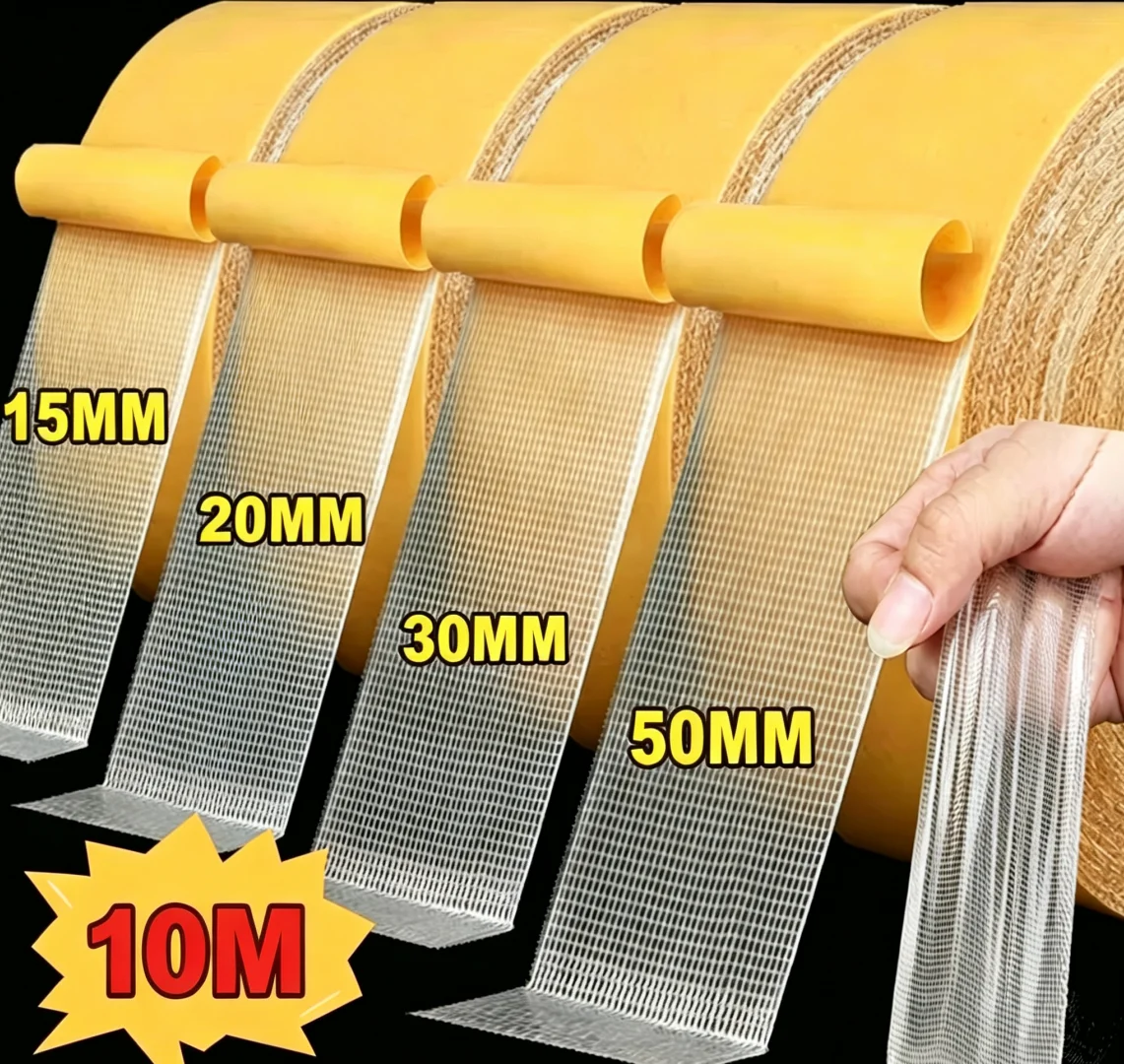 1Roll Double Sided Tape High Viscosity Grid Fiber Transparent Double Sided Tape Sticky Waterproof Adhesive Fiber Mesh Tapes