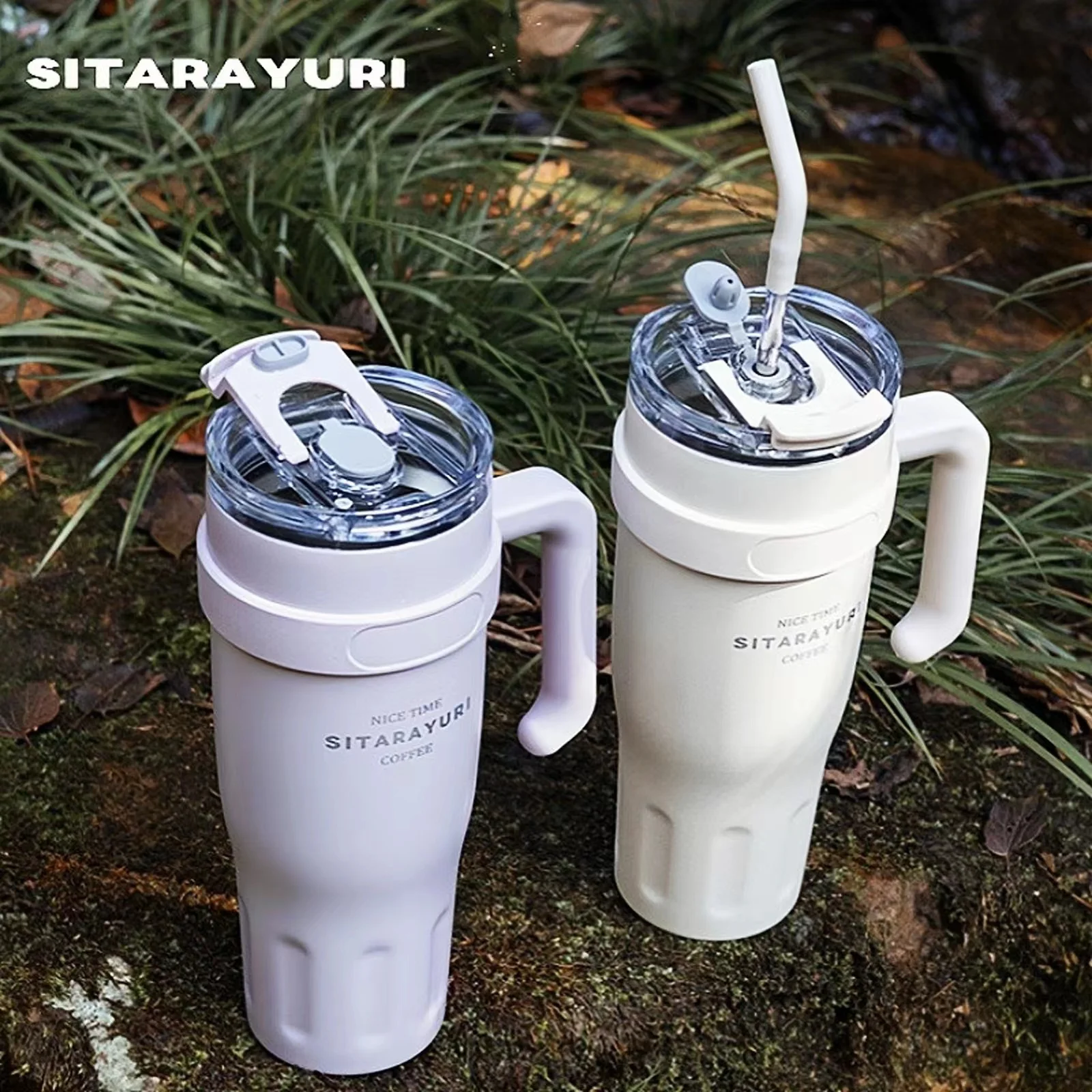 304 Stainless Steel Auto Cup Double Layer Vacuum Large Capacity Bingba Cup Outdoor Portable Thermos Cup with Handle Sports Cup