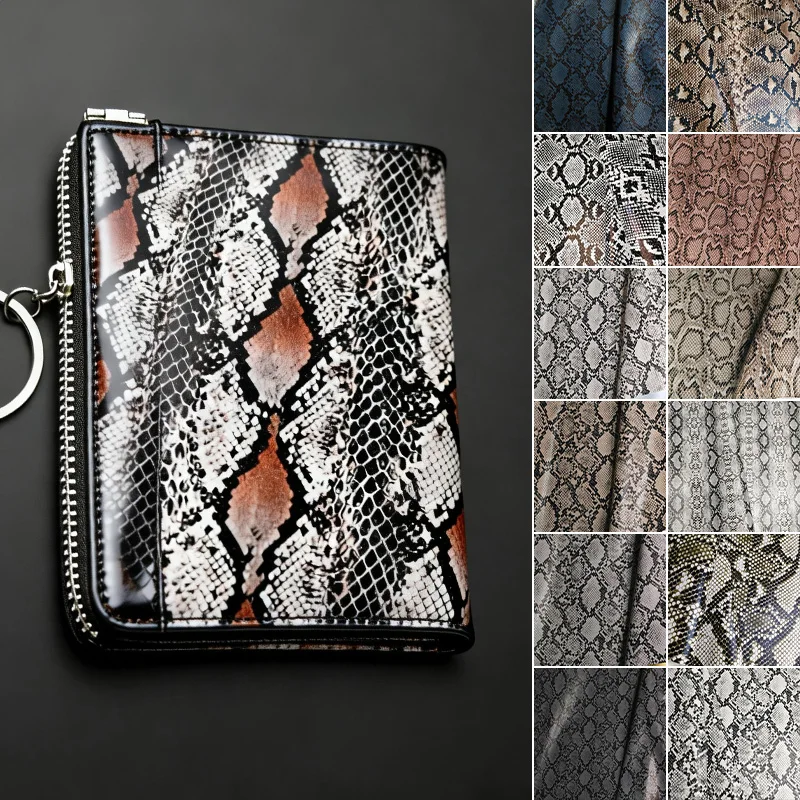 Printed Snake Skin Pattern Leather Fabric Python Pattern Soft for Bag Backrest Seat Handmade DIY Decorative Sewing Fabric