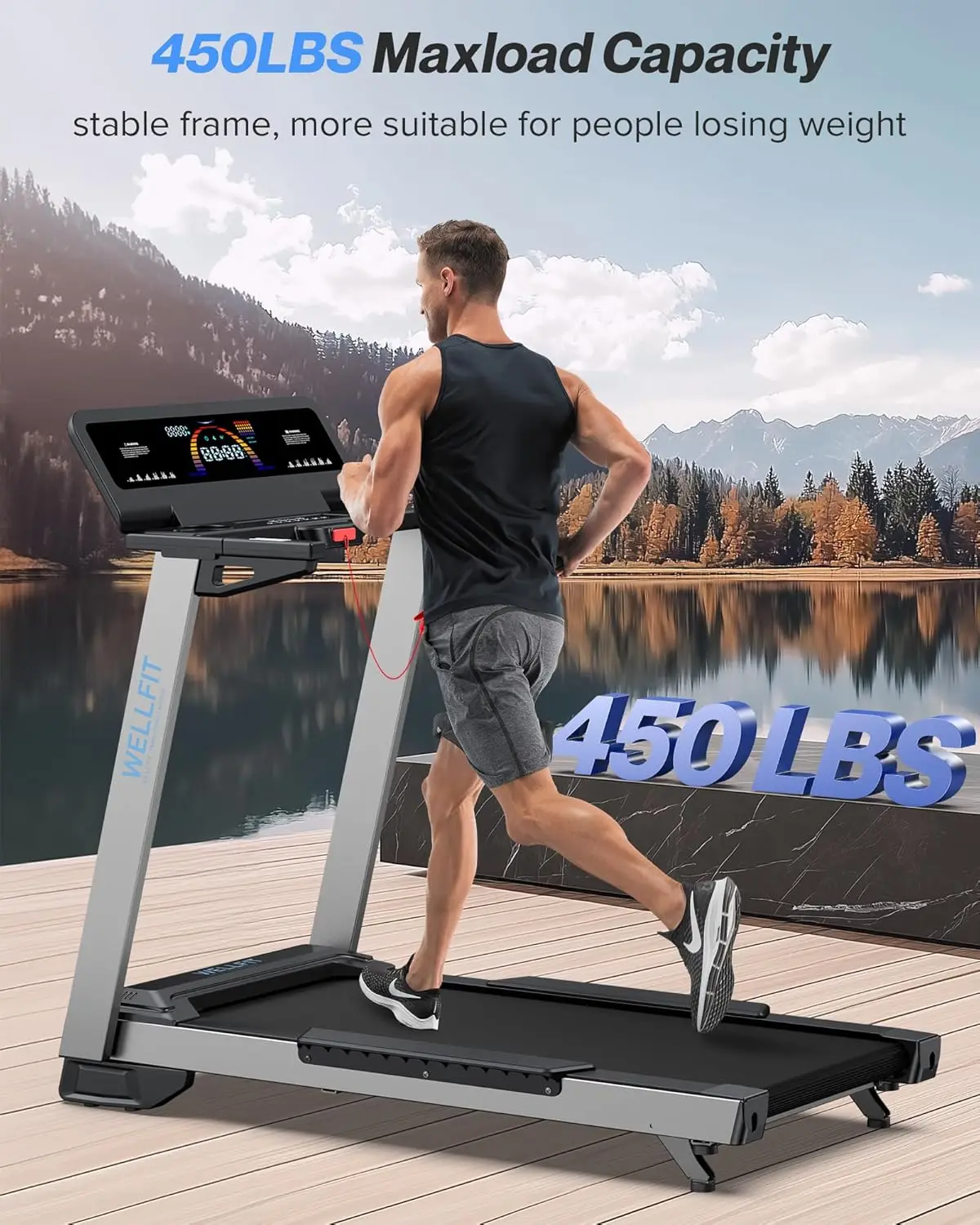 Treadmill for Home Use, 2-Level Incline, Heavy Duty with Pulse Sensor, 4.0 HP Motor, 10 MPH Speed, 450 Lbs Max Weight, 20