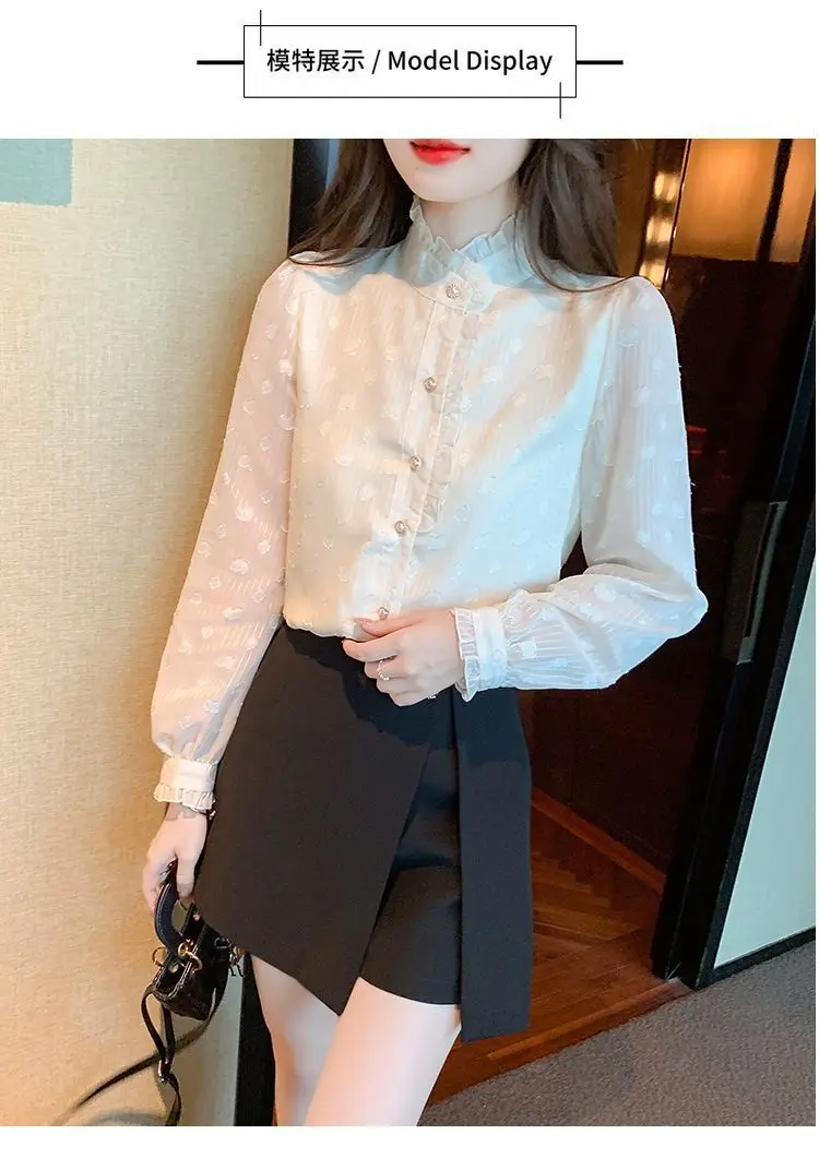 French Collar Chiffon Shirt for Women Fashionable and Stylish Beautiful Shirt with Long Sleeves as the Base and Top