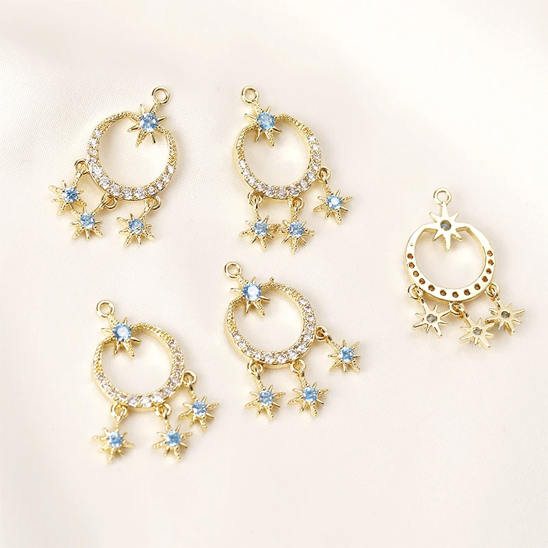 2 قطعة النحاس يرتدون 14K الذهب الجولة الأزرق الزركون ستة عون دلاية شكل نجمة DIY بها بنفسك يدوية مجوهرات أقراط اكسسوارات المواد #3