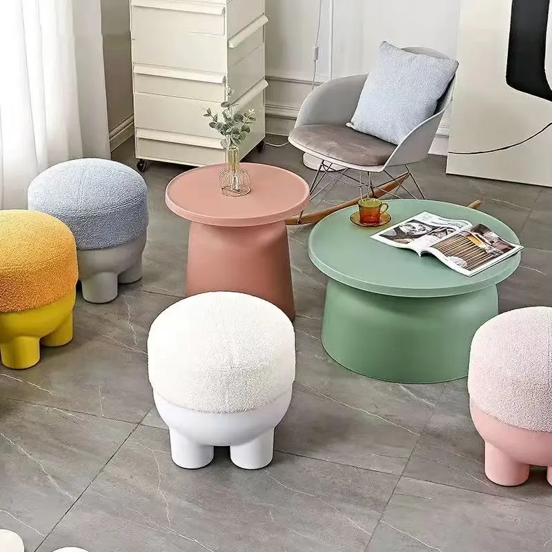 

Home Small Stool Fabric Plastic Shoe Stool Creative Round Stool Living Room Small Bench Sofa Coffee Table Low Stool Small Chair