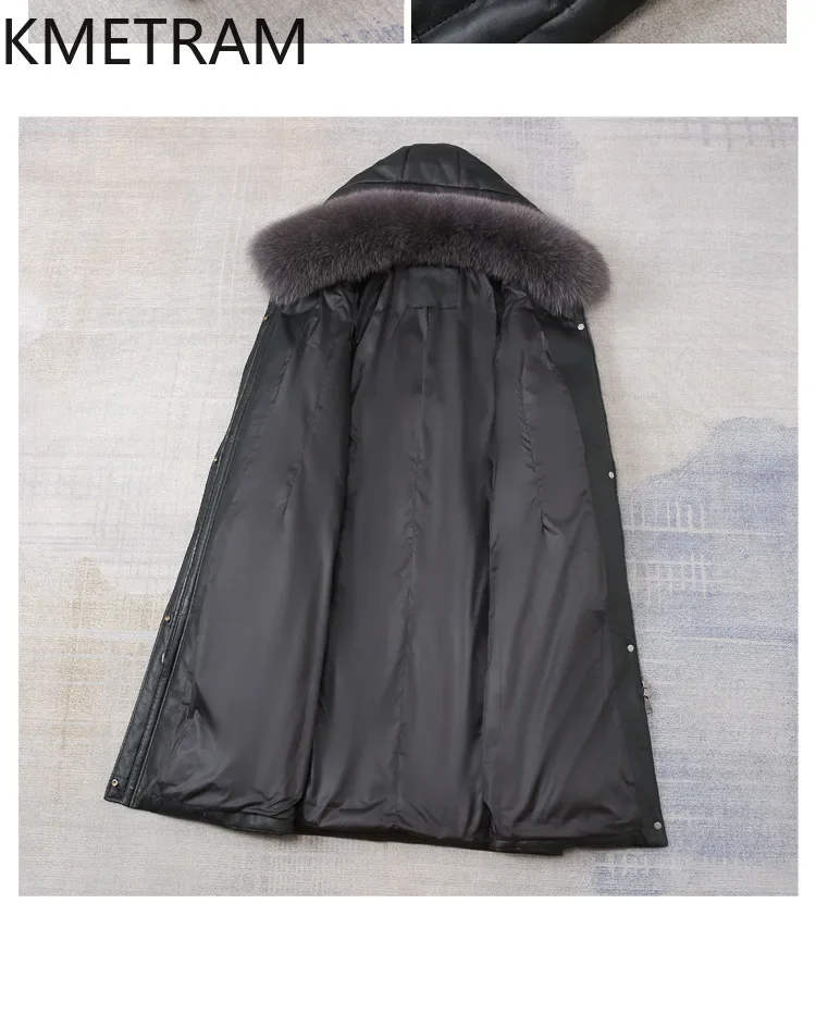 Echtes Schaffell Leder Daunenmäntel Damen Kleidung Fuchspelzkragen Pufferjacke mit Kapuze Winter Langer Mantel Frau 2024 вхок