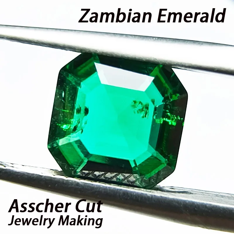 Lab Grown Zambian Emerald Asscher Cut for Jewelry Making Hydrothermal Emerald Gemstones Natural Inclusions Certificate