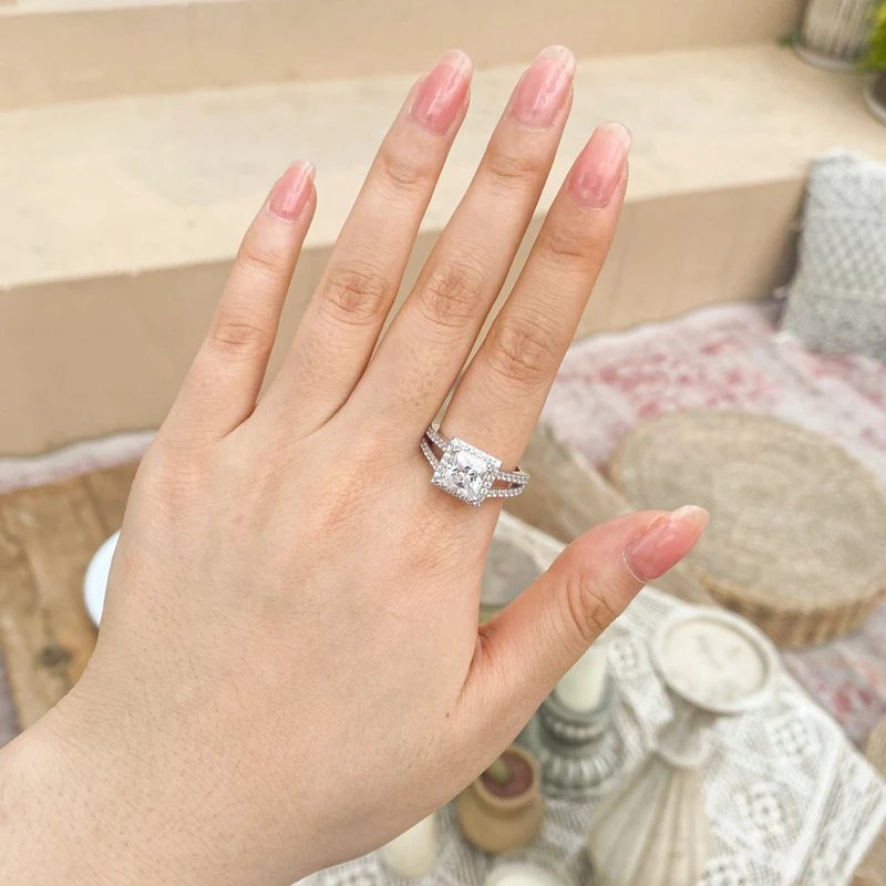 OXTAO Luxe Vrouwen Ring Echt 925 Sterling Zilver Zirkoon Verlovingsring Wedding Band Sieraden Voor Bruids Valentijnsdag Cadeau