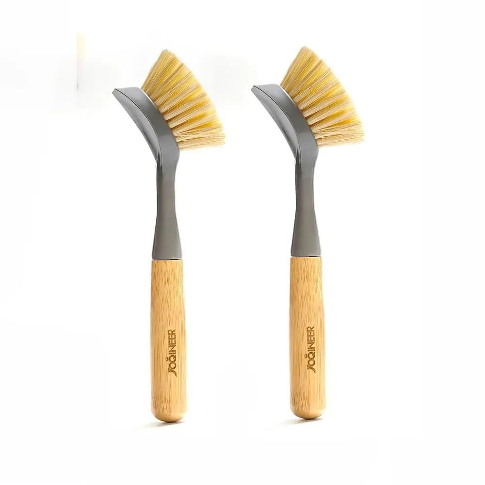 

Набор из 2 кухонных щеток для мытья посуды с бамбуковой ручкой, со встроенным скребком, для сковородок, кастрюль, столешниц и кухонной утвари