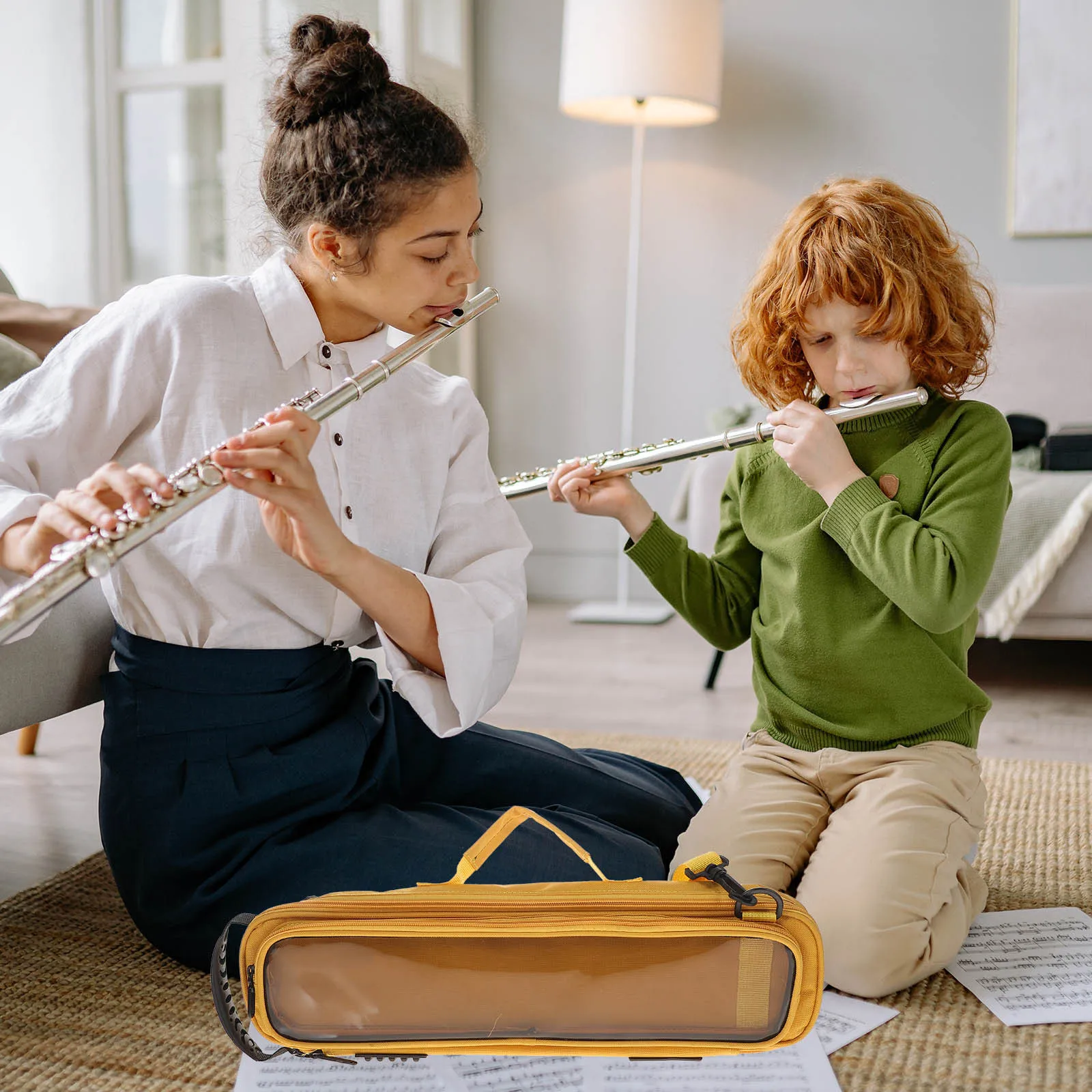 

Flute Carrying Bag Lightweight Durable Oxford Cloth Compact Design Portable Flute Storage Holder Large Transparent Pocket