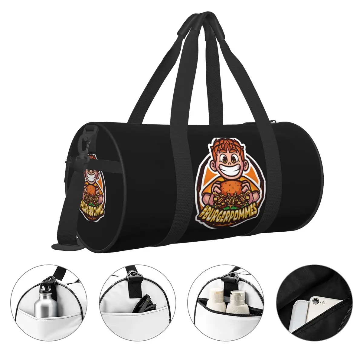 Sporttasche Burgerpommes Icrimax Sporttasche Gym Zubehör Musik Männlich Weiblich Tragbare individuelle Handtasche Niedliche Reise-Fitnesstasche