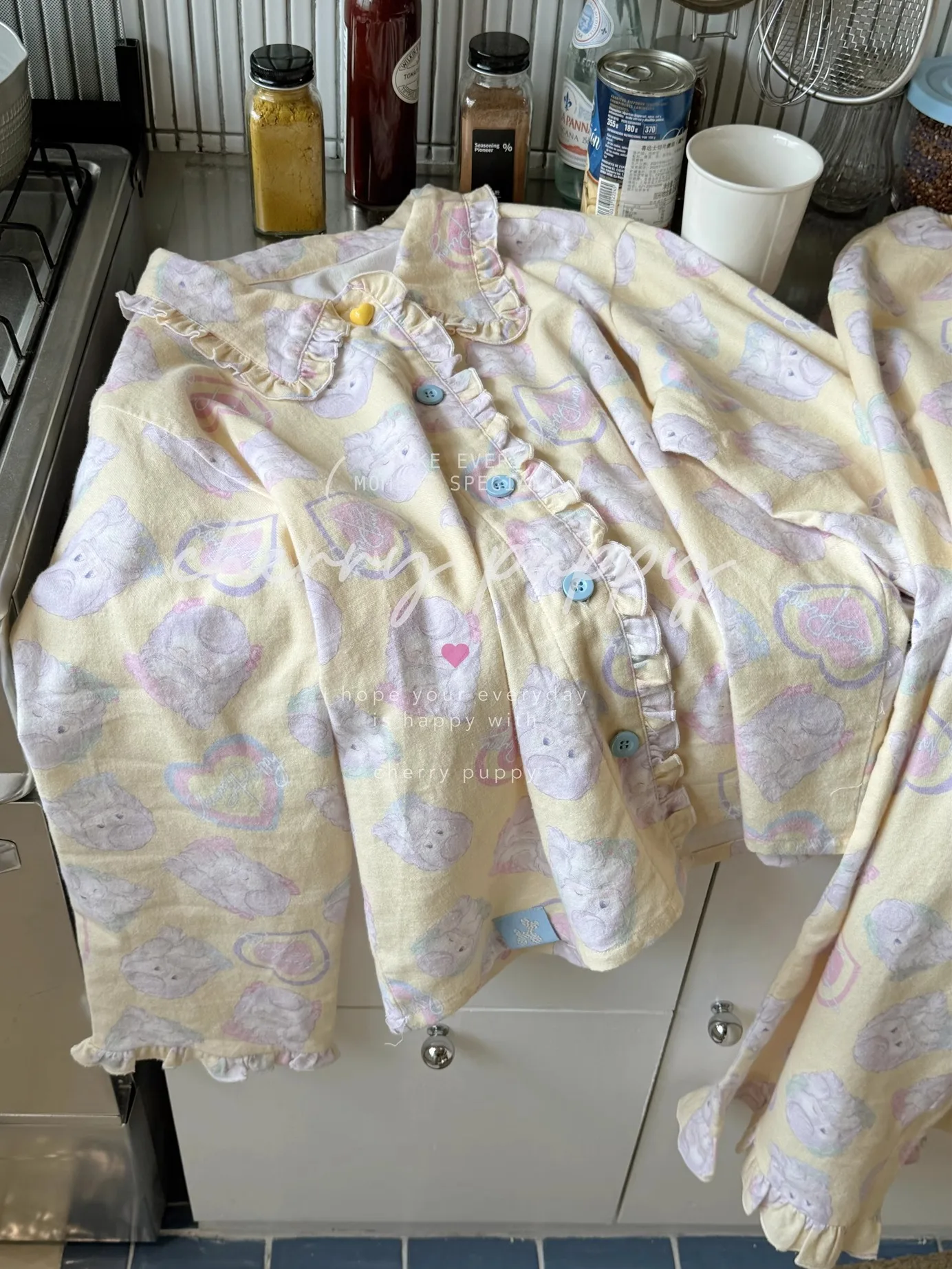 Sweet Girl Cartoon Puppy Cotton Polished Long-sleeved Pajamas Japanese Ins Loose Casual Soft Homewear Set