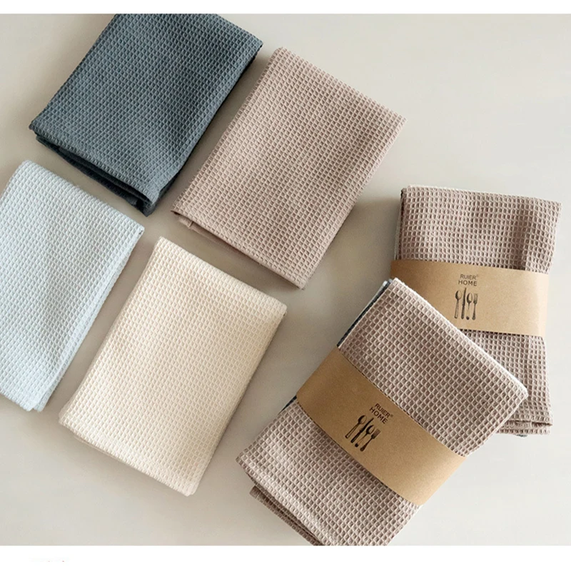 4 Pcs Cotton Table Napkins 35x35cm Home Kitchen Waffle Pattern Tea Towel Absorbent Dish Cleaning Towels