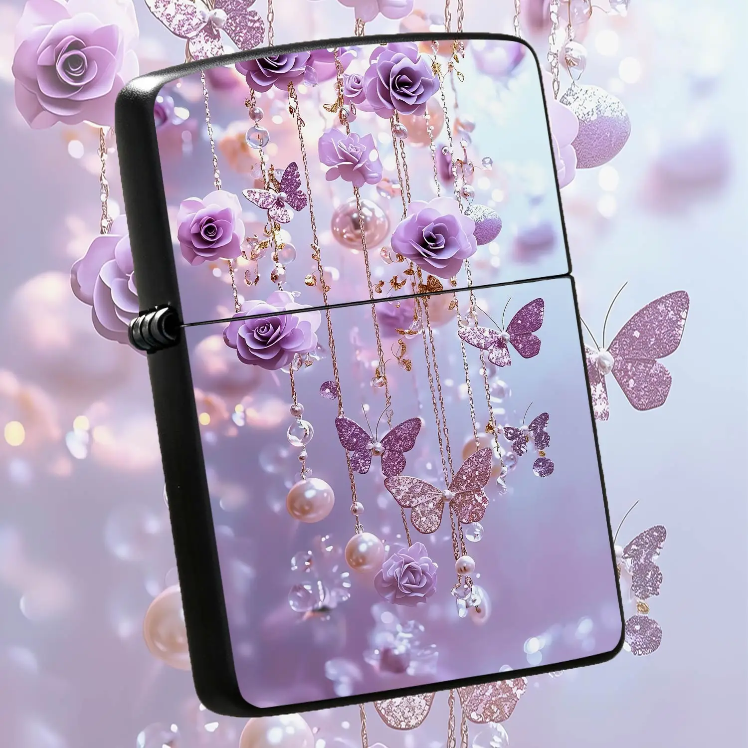 Dreamy Lavender Rosehanging Decor Style Lighter, Romantic Exquisite Portable Igniter With Sparkling Glitter Ornament, Versatile For Daily Use Dating Gatherings, Thoughtful Elegant Gift For Loved Ones, Delicate Aesthetic A Humorous And Inter