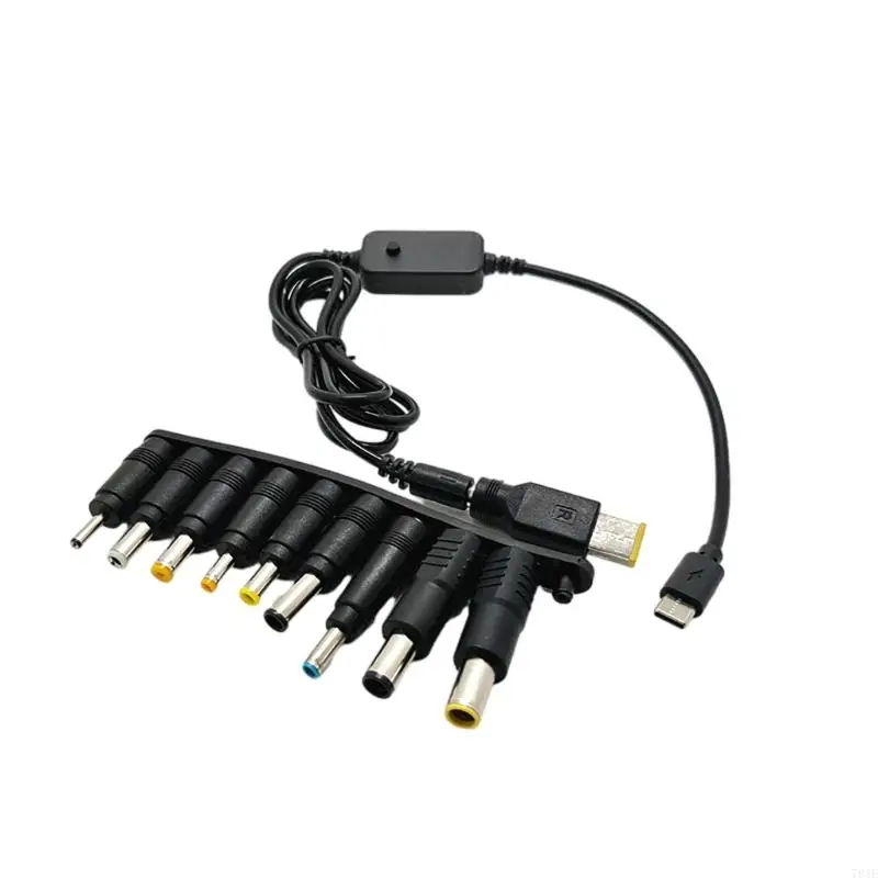 781E Voltaje ajustable Cable alimentación USB C TODC con 10 cabezales conversión adecuados para enrutador, computadora y