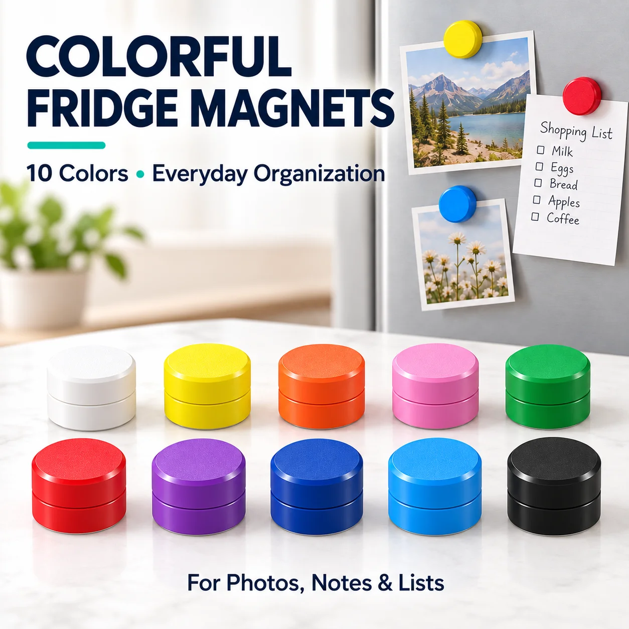 20 Pcs Fridge Magnets, 10 Colors Round Refrigerator Magnets, Small Magnetic Buttons for Photos, Notes, Kitchen, Office & Lockers