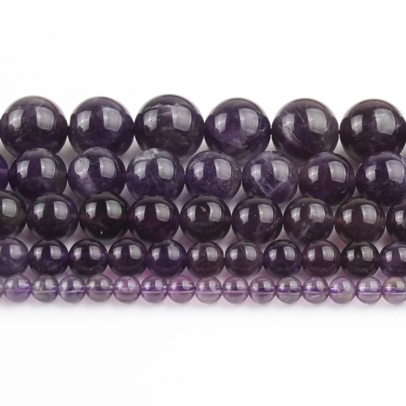 Natural Amethysts Purple Crystal Round Loose Stone Beads For Jewelry Making 15.5\