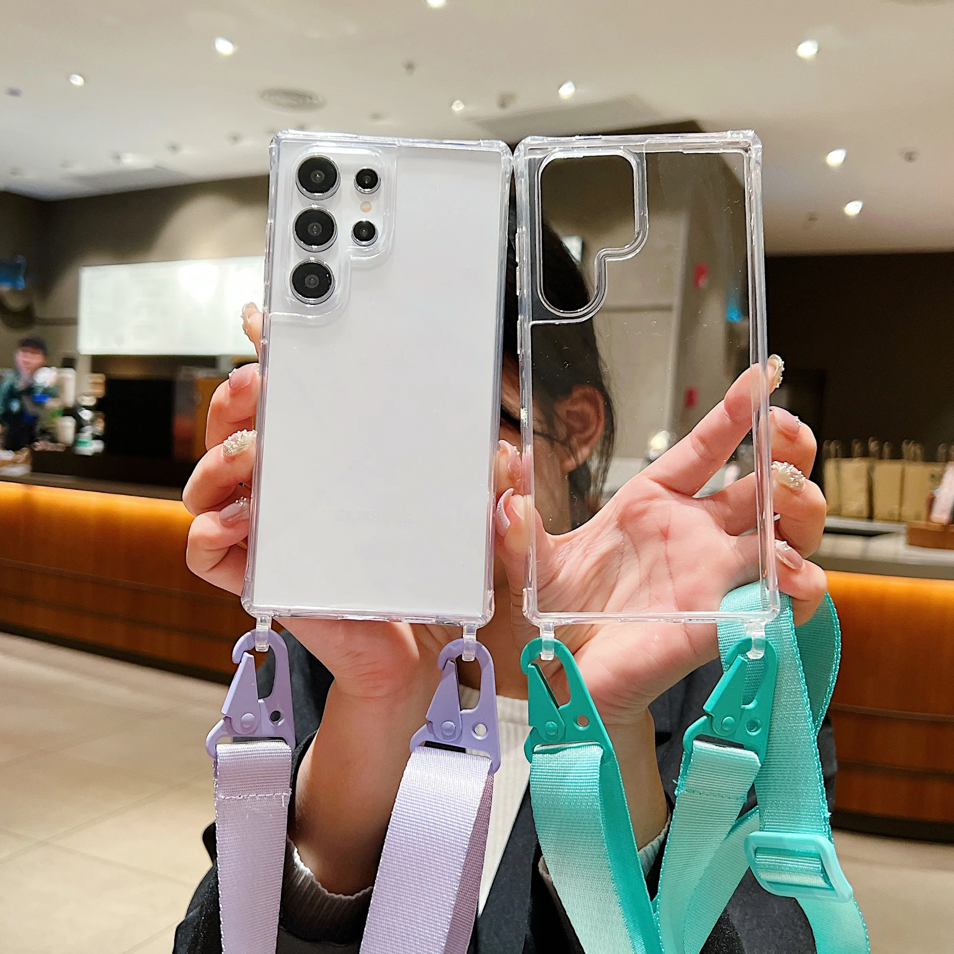 

Transparent Crossbody Necklace Lanyards Phone Case for Samsung Galaxy S25 Ultra S24 S23 S22 Plus S21 S20 FE 5G Shockproof Cover