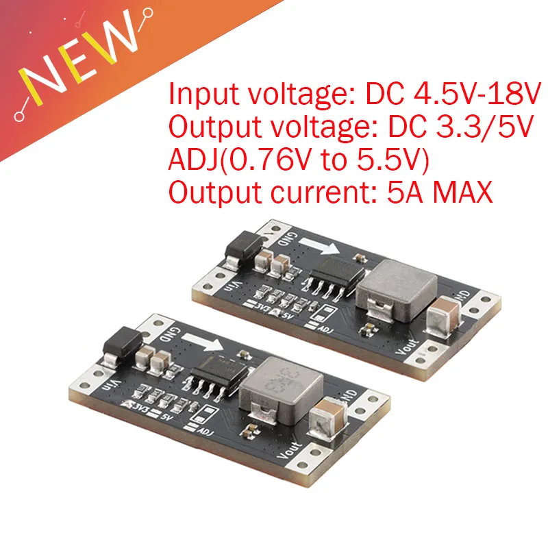 5Pcs/1pc TPS54627 DC-DC 5A Step-down Buck Power Supply Module Board 12V 9V to 3.3V/5V ADJ Output Input Voltage DC 4. 5V-18V