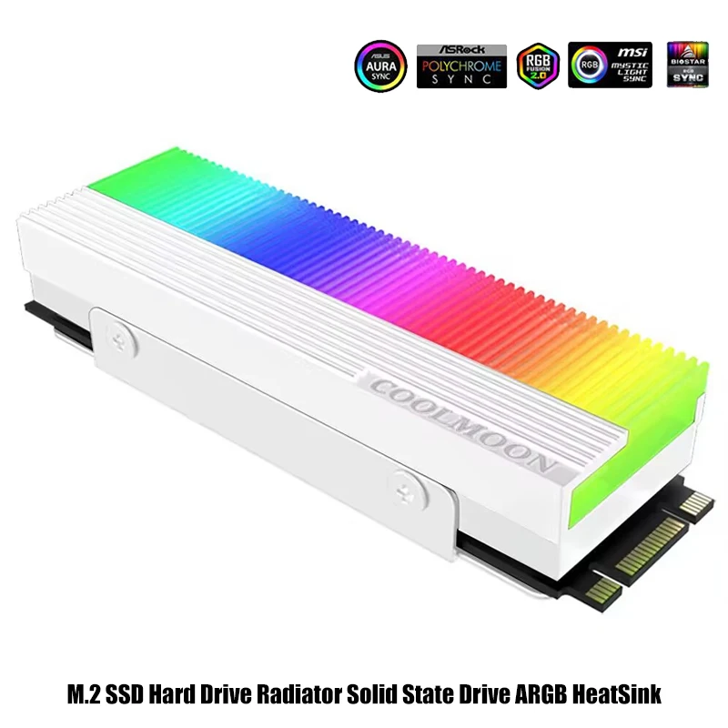 Computer 2280 SSD M2 Radiator Aluminum RGB M.2 Nvme Cooler Heatsink Solid State Drive Heat Sink Cooler,5V 3Pin ARGB AURA SYNC