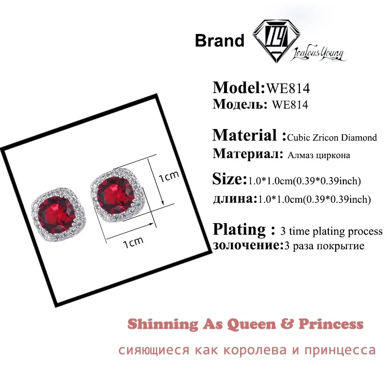 Round Square Zircon Stud Earrings For Women CZ Wedding Romantic Jewelry Engagement Earings Brincos