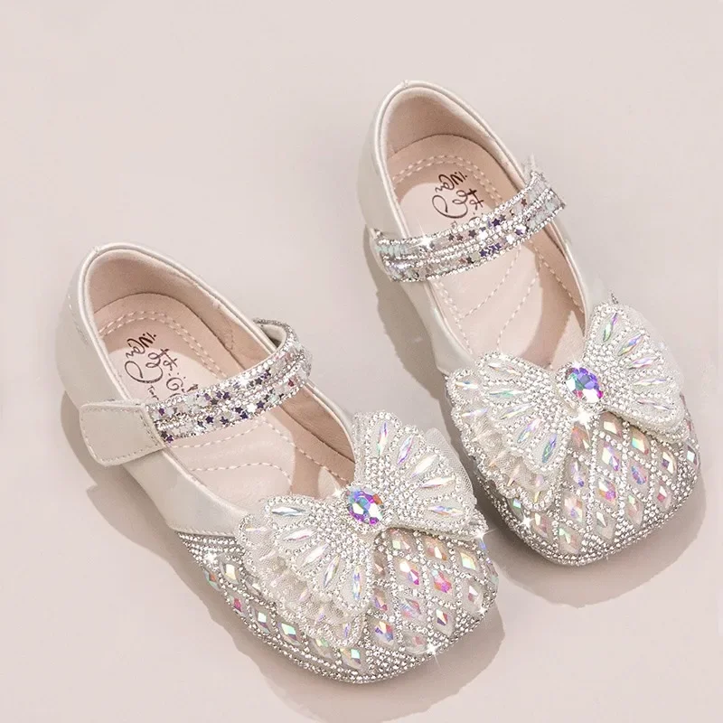 Girls\' Princess 2024 Spring New Children\'s Shoes Small Leather Shoes Girls Crystal Baby Single Shoes