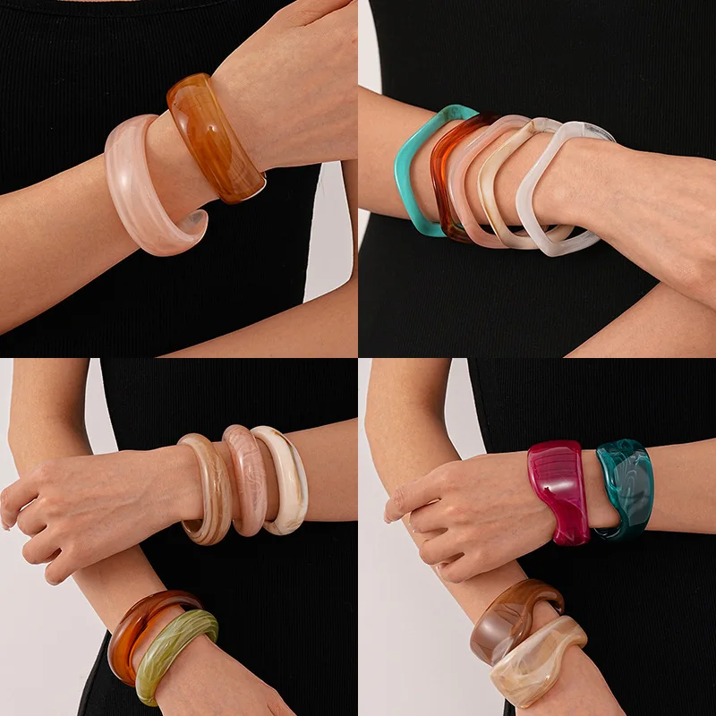 DIEZI Vintage New Geometric Resin Cuff Bangles Fashion Hip Hop Acrylic Wide Bangles Bracelets For Women Men New Gift Jewelry