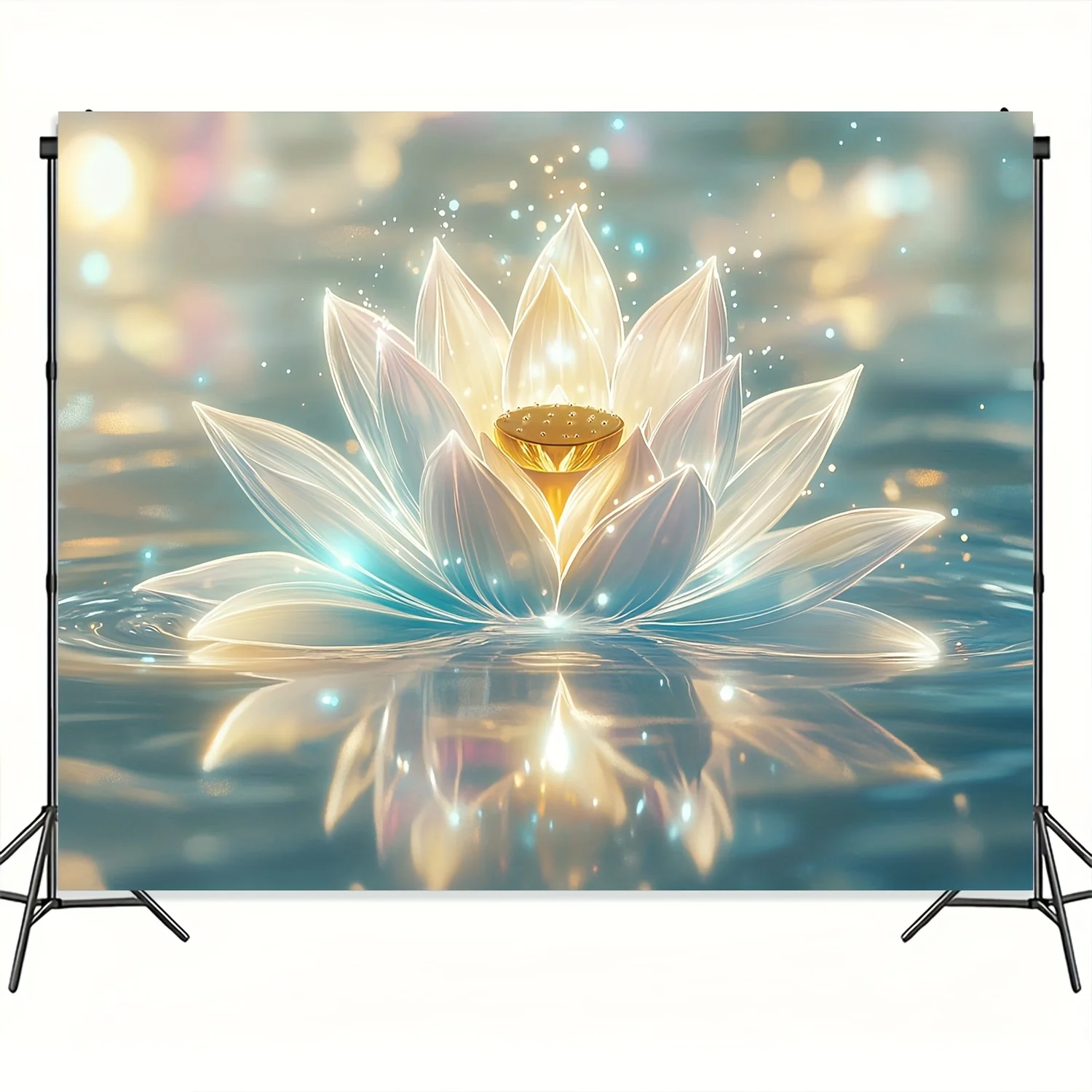 1 piece of exquisite lotus tapestry - elegant white and blue polyester wall hanging, perfect for living room, bedroom decoration