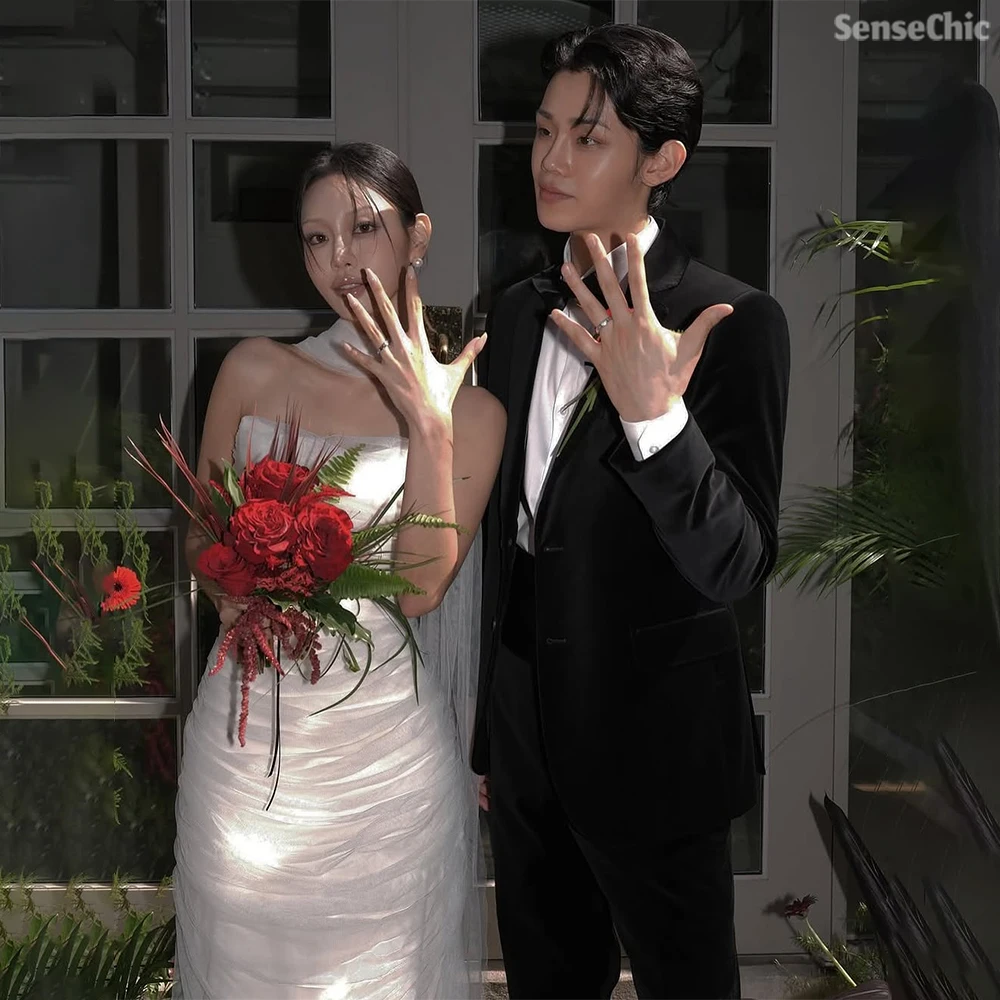 

Strapless Tulle Korea Elegant Wedding Reception Dresses for Bride Dress 2025 Woman Mermaid Ruched Corset 웨딩드레스Customize