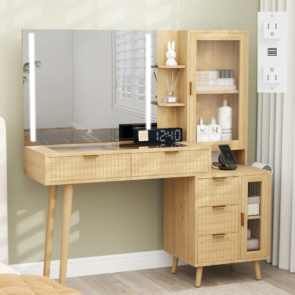 Wood Vanity Desk Wi… - image
