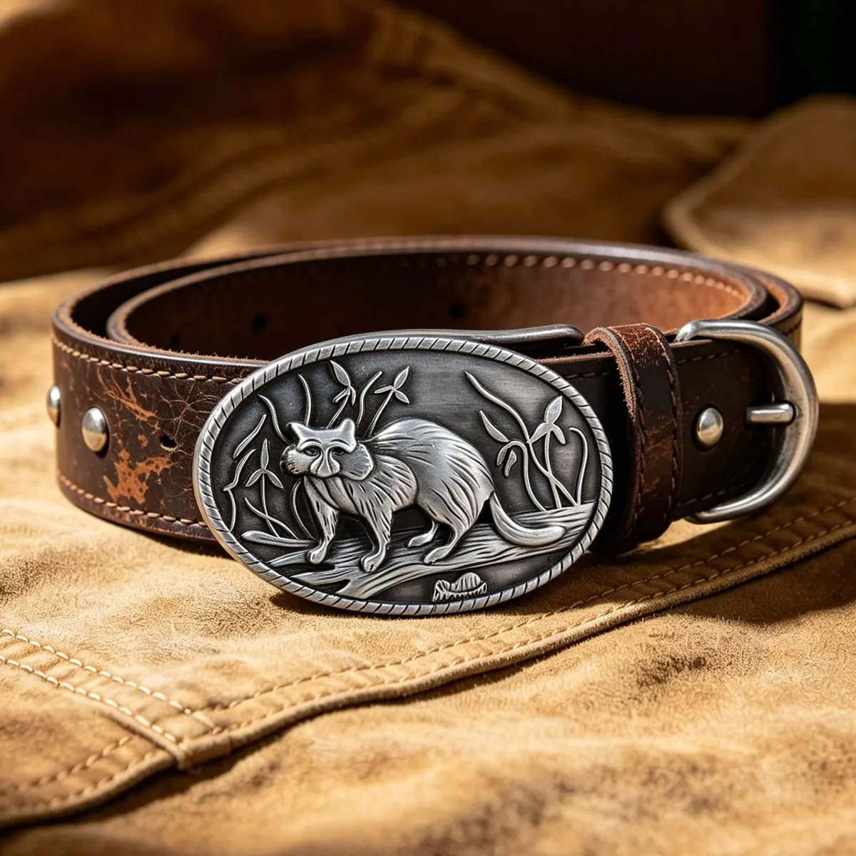 

Retro Western Cowboy Oval Raccoon Belt Buckle Leather Accessory Classic Trend Dropshipping
