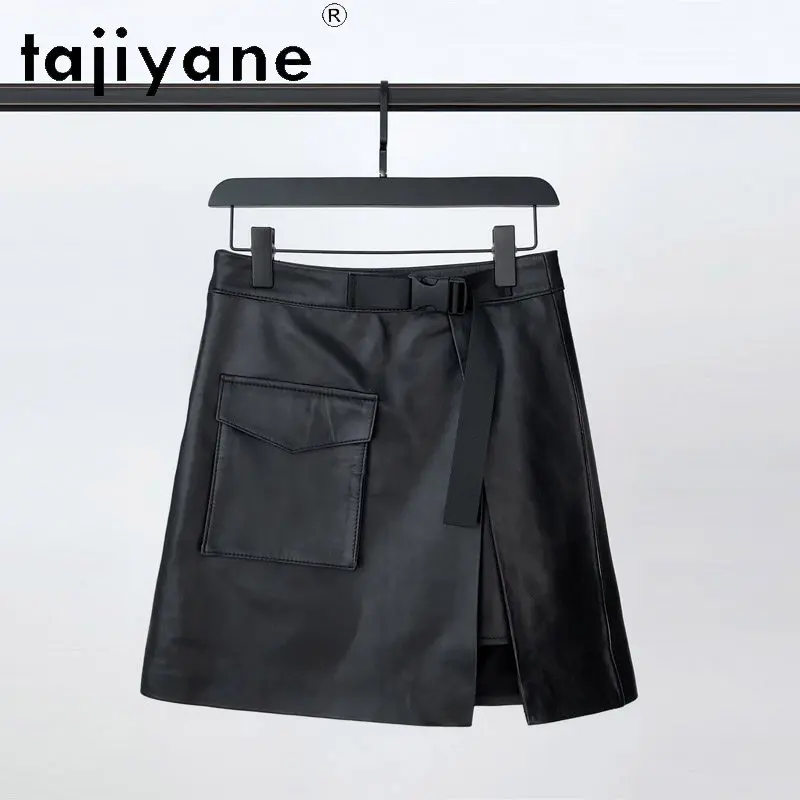 TAJIYANE Real Leather Skirt Sheepskin Cargo Skirts for Woman A-line Midi Skirt High Waist Black Skirts 2026 Woman Large Size 치마