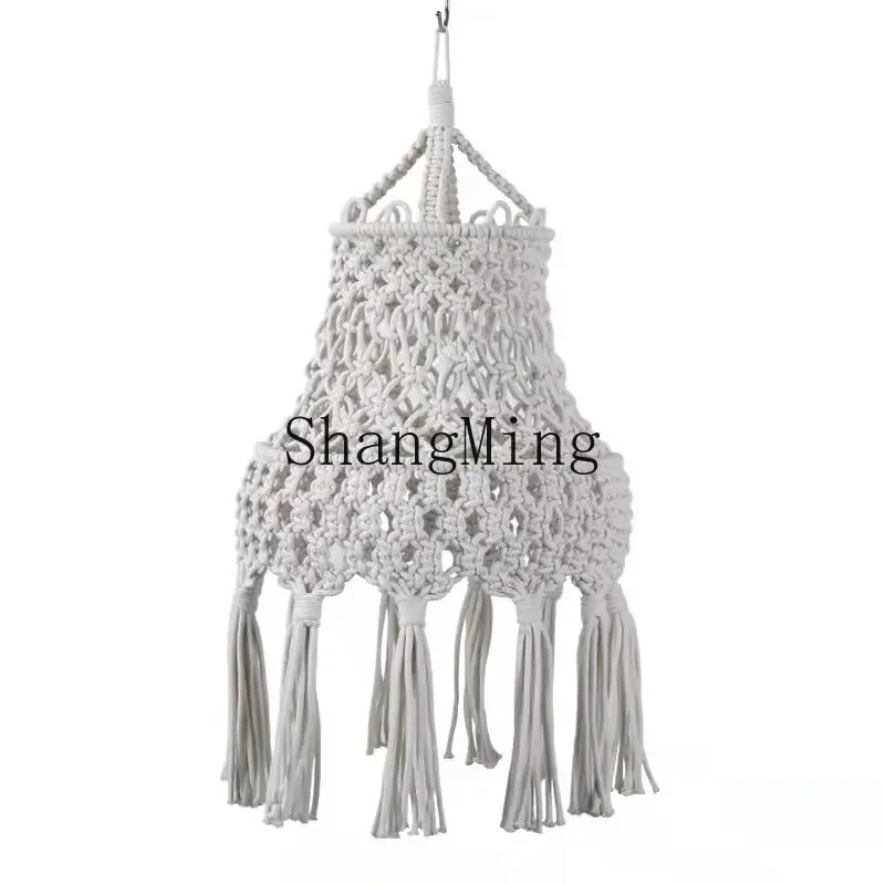 CL modern simple fashion light luxury woven lampshade long fringe retro decorative light frame bedroom cotton