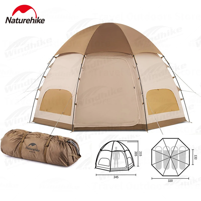 

Naturehike MG Octagon Camping Portable 3-4 Persons Tent 210T Polyester Waterproof 8.5㎡ Thickened Large Space Double Door Tent