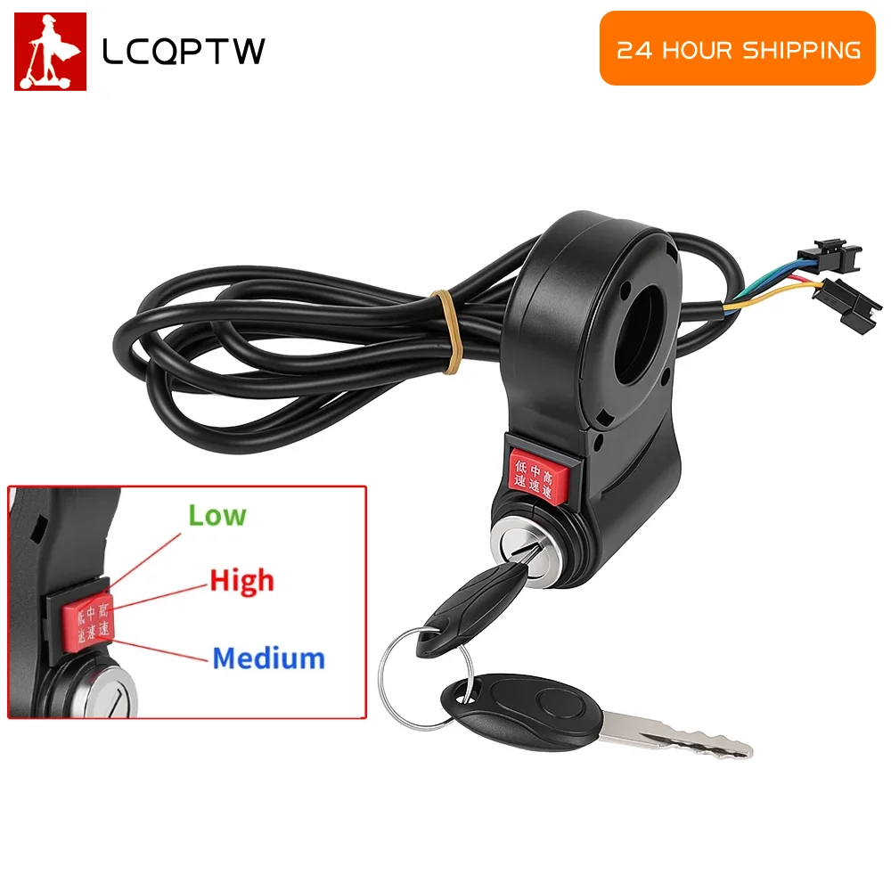 Universal for Electric Bicycle 3 Speed Rocker Switch Ignition Key Power Lock E Bike Handlebar 3 Gears Speed Control Switch Parts