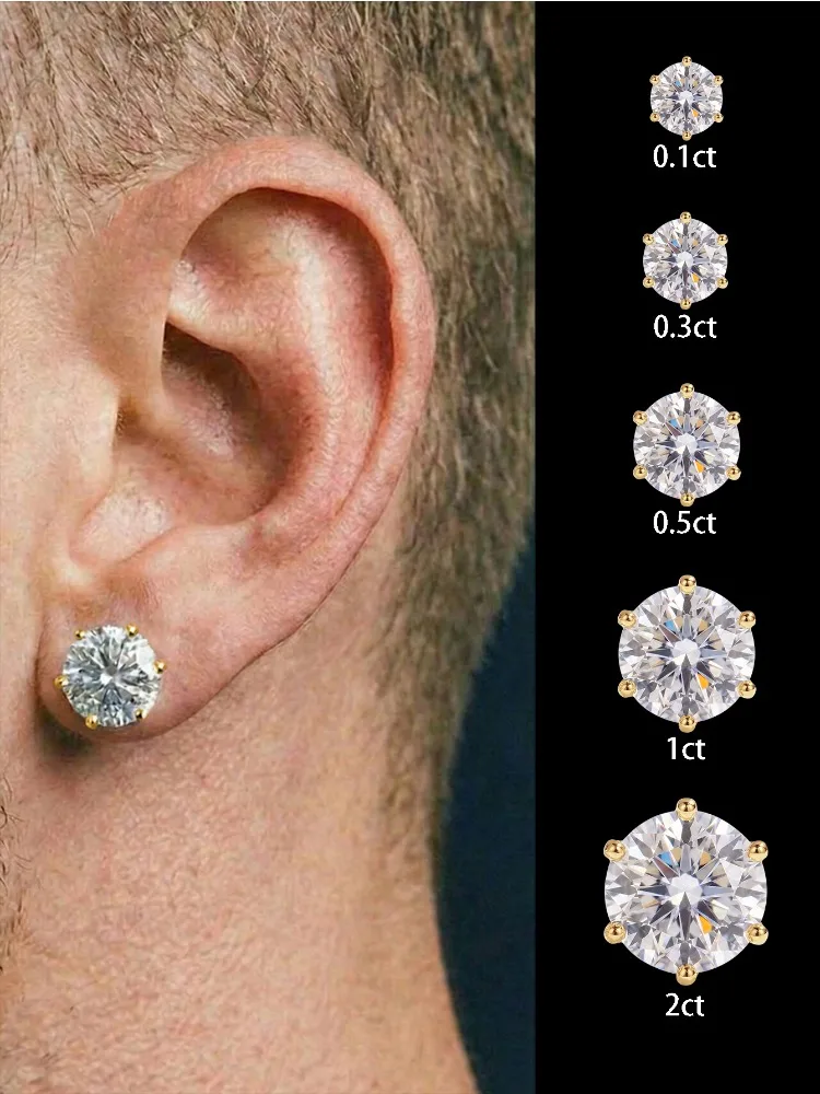 Luxuriöse, klassische, echte 0,1-2ct zertifizierte Moissanit-Ohrstecker für Herren und Damen, Hochzeit, neuer Schmuck – Detail 1